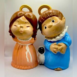 Boy & Girl Angel Figurine 8” Ceramic Kissing